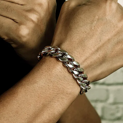 Vista 4 de ROWINCO Pulsera de acero inoxidable 316L para hombre pesada y grande cadena cubana de 80in