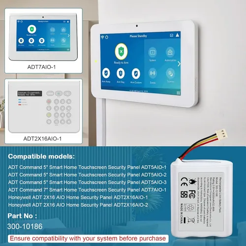 Vista 6 de Batería 300-10186 Reemplazo para ADT Command Smart Security Panel ADT5AIO-1 ADT5AIO-2 ADT5AIO-3 ADT7AIO-1, ADT 2X16 AIO Sistema de seguridad