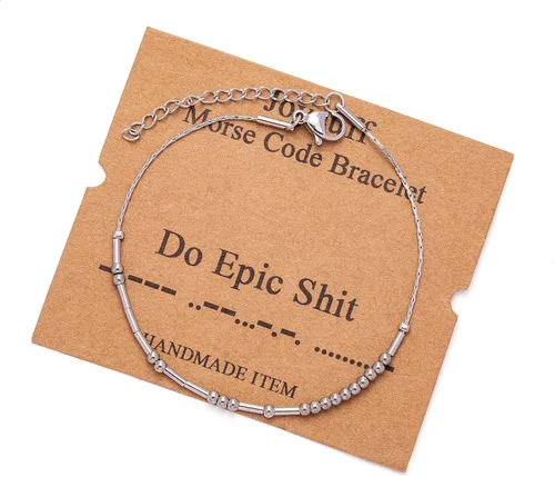 Vista 259 de JoycuFF Pulseras inspiradoras de código morse para mujeres, cuentas de plata, joyería con mantra de motivación, regalos para ella