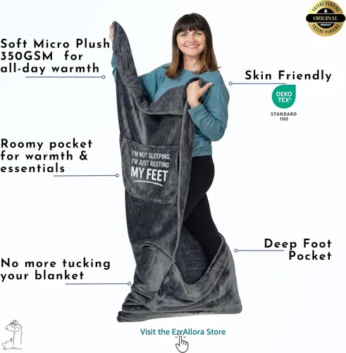 Vista 4 de EzrAllora Manta premium con bolsillo para los pies, patente pendiente, regalo para jugadores para hombres que lo tienen todo, manta de televisión