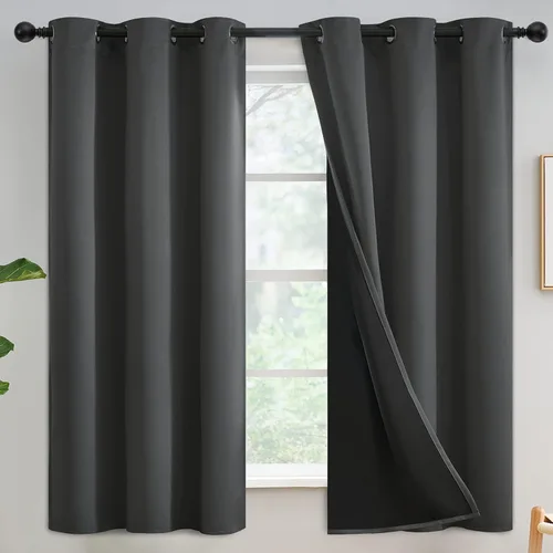 Vista 167 de Yakamok Cortinas negras, cortinas de ventana con aislamiento térmico y eficiencia energética para dormitorio, cortinas opacas completas y cortinas