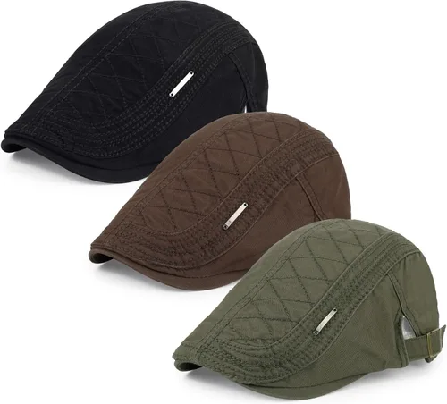Vista 13 de 3 piezas de gorra Newsboy de algodón para hombre, gorra plana ajustable genial
