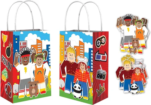 Vista 2 de Bolsas de papel kraft impresas – 5.25 x 8.5 x 3.25 pulgadas, 8 piezas – perfectas para fiestas, regalos y golosinas, Baby Shark