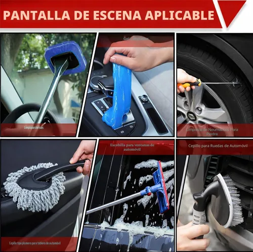 Vista 6 de Kit de limpieza de lavado de coche de 56 piezas con pistola de espuma, cepillo de lavado de coche con mango largo, kit de detallado de coche