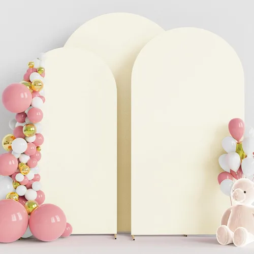 Vista 38 de Wokceer - Juego de 3 fundas de arco para telón de fondo, color beige 6FT,5FT,4FT Spandex Fitted Balloon Arch Cover Round Top Chiara Backdrop Cover
