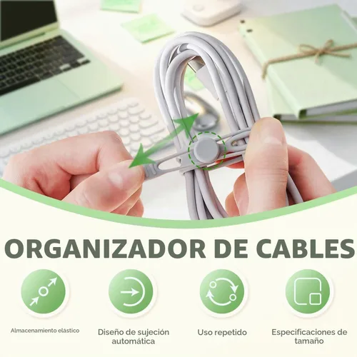 Vista 5 de Organizador de cables de datos, actualización 2025 de bridas de silicona reutilizables, organizador de cables elástico multiusos para agrupar y 10
