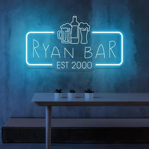 Vista 8 de Letrero de barra de neón personalizado – Letrero de luz personalizado para decoración de bar del hogar, salón o cueva de hombre (grabado rectangular)