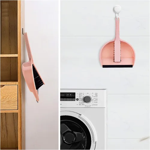 Vista 6 de Juego de mini escoba pequeña y recogedor rosa para el hogar, cocina, oficina, coche