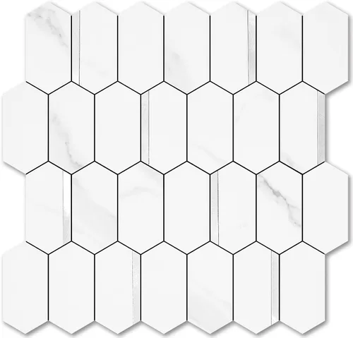 Vista 17 de Vamos Tile - Azulejo de salpicaduras de pelar y pegar hexagonal largo para cocina y baño - 1 hoja de adhesivo para salpicaduras en la pared de 12.4