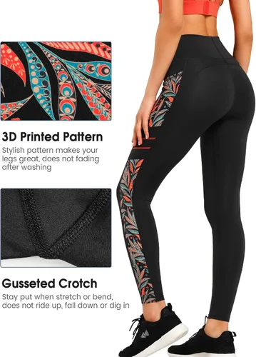 Vista 4 de Yvette Leggings de entrenamiento estampados para mujer, pantalones de yoga de cintura alta con 2 bolsillos que no se transparentan