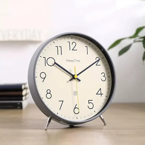 Vista 6 de HASMI Reloj despertador analógico, reloj despertador redondo de 6 pulgadas sin tictac, funciona con pilas, reloj despertador súper silencioso, 1
