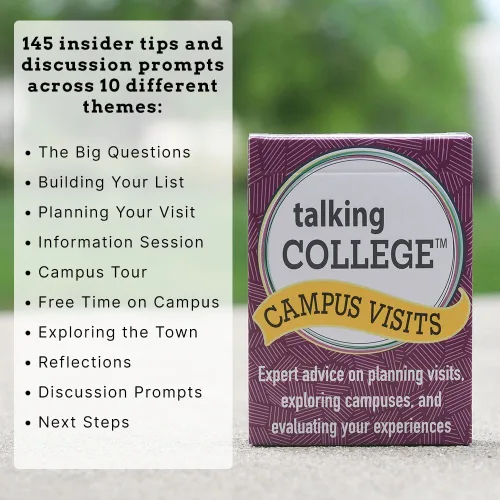 Vista 4 de Baraja de tarjetas de visita al campus: tarjetas de conversación para visitas universitarias, consejos futuros para la universidad, aprende lo que