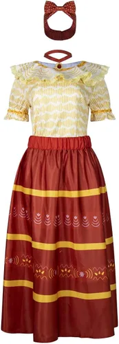 Vista 2 de GAUWEAN Dolores - Disfraz Madrigal vestido de manga corta para mujer falda con collar para la cabeza trajes de Halloween para adultos