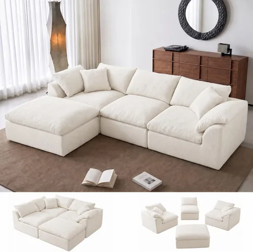 Vista 18 de Sofá seccional de nube sin hueso de 110 pulgadas para sala de estar, sofá modular en forma de L de gran tamaño con otomana, sofá seccional de Gris