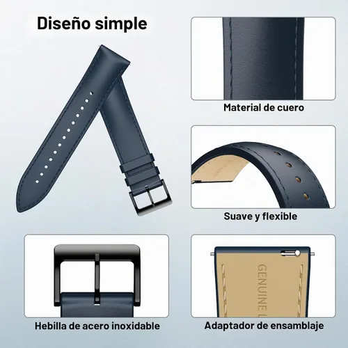 Vista 4 de Ticwatch Pro 5 - Correa de repuesto para reloj inteligente de 0.945 in de ancho, correa de reloj de piel de liberación rápida, correa de reloj Smart