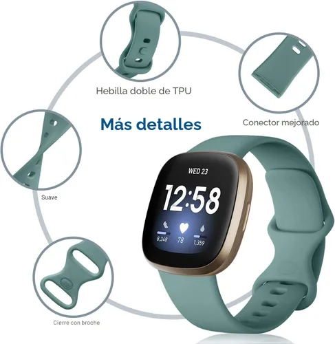 Vista 2 de Dirrelo Bandas compatibles con Fitbit Sense/Versa 3 / Versa 4 / Sense 2, correa deportiva de TPU suave, pulsera de repuesto para mujeres y hombres A