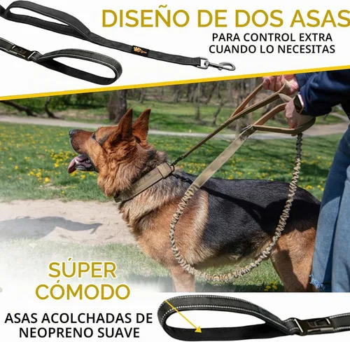 Vista 2 de ADITYNA Correa táctica elástica para perro, 6-7.5 pies, perros medianos Negro