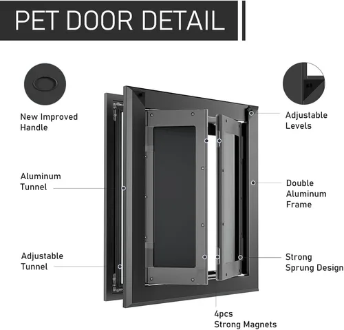 Vista 5 de 【PATAPLUS】 Puerta grande de aluminio para perros estilo francés, solapas magnéticas dobles resistentes, con túnel telescópico de aluminio, puerta