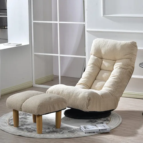 Vista 8 de Silla giratoria de 360 grados para juegos, silla de piso plegable con respaldo ajustable, tumbona acolchada para interiores con taburete, sofá