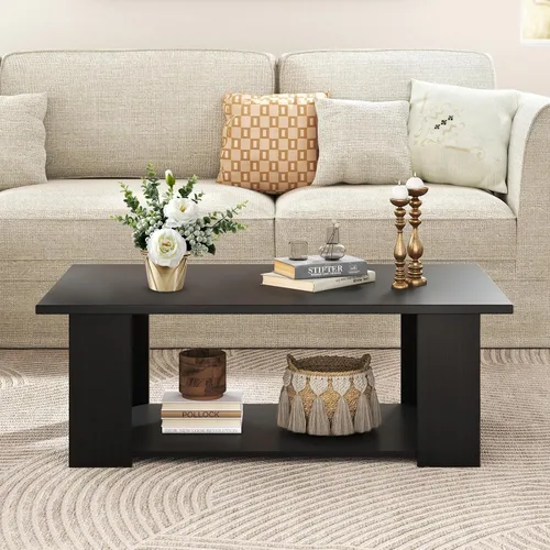 Vista 9 de GOFLAME Mesa auxiliar con almacenamiento, mesa central moderna para espacios pequeños, mesas de té decorativas para sala de estar, sala de Negro