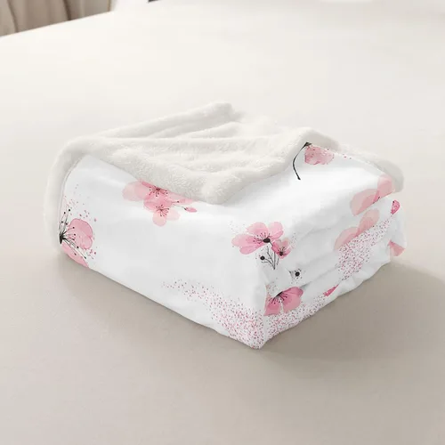 Vista 5 de Manta de forro polar con diseño de mariquita, diseño de mariquita, color rosa degradado con purpurina, para sofá o cama, manta Kawaii de dibujos