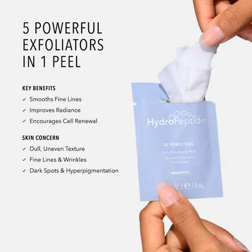 Vista 2 de HydroPeptide 5X Power Peel, almohadillas de rejuvenecimiento diario, suaviza la apariencia de arrugas y líneas finas, mejor piel, 4 onzas