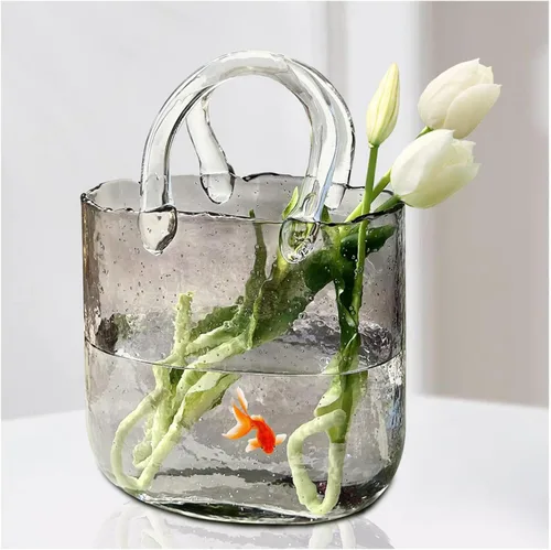 Vista 10 de Purse Vase for Flowers, Unique Flower Vase Purse Vase Flower Handbag Unique Flower Vase, Decor Glass Vase for Photo/Birthday/Home Décor,Style1-Blue