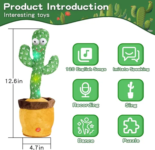 Vista 3 de Juguete de cactus que habla bailando para bebés, niños y niñas, juguete de grabación que imita el canto repite lo que dices, regalo musical