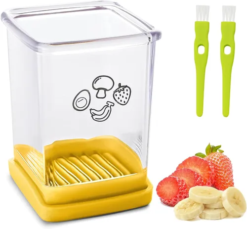 Vista 7 de Rebanador de Copa, Rebanador de Fresas y Plátanos de Acero Inoxidable, Cortador Rápido de Frutas con Placa de Empuje, Para Hacer Ensaladas Cian