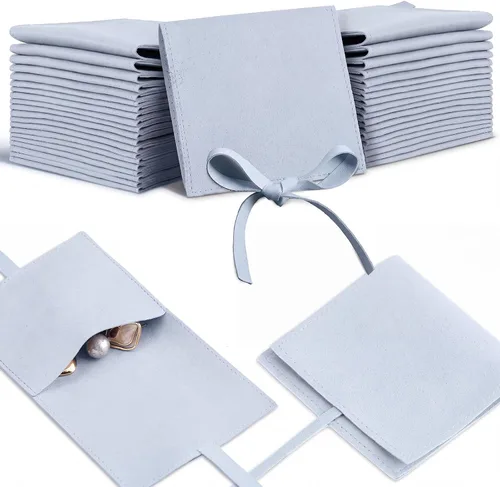 Vista 13 de Lothee 40 piezas de bolsa de joyería de microfibra de 8x8 cm, bolsas de regalo pequeñas de lujo con lazo de microfibra para embalaje de pulseras