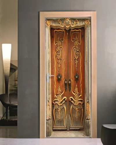 Vista 6 de FLFK Adhesivo para puerta – Puerta vintage beige, mural para despegar y pegar, tamaño combinado 30 x 80 pulgadas, dividido en 2 piezas Mt5423