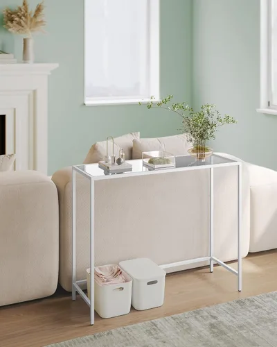 Vista 4 de VASAGLE - Mesa para recibidor, mesa de consola, superficie de vidrio templado, mesa de sofá moderna, de fácil montaje, con patas ajustables