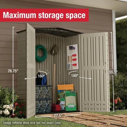 Vista 3 de Rubbermaid - Cobertizo grande de resina resistente a la intemperie para exteriores y jardines modelo Roughneck