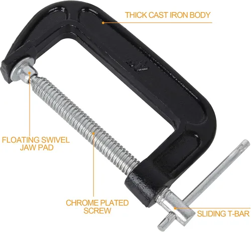 Vista 3 de 6 abrazaderas C de 4 pulgadas de acero resistente C - Juego de abrazaderas C de resistencia industrial para carpintería, soldadura, construcción