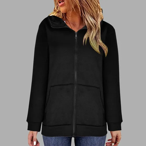 Vista 7 de DOLKFU Sudaderas con capucha de manga larga con cremallera para mujer, color liso, cómodas, holgadas, informales, para otoño