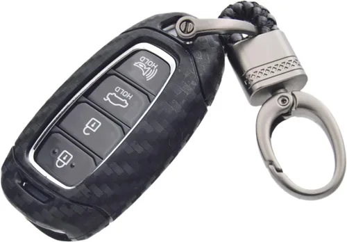 Vista 3 de Zorratin Funda para llavero de silicona de carbono + llavero para Hyundai Kona Azera Grandeur IG Elantra GT Santa Fe Veloster Venue 2018 2019 2020