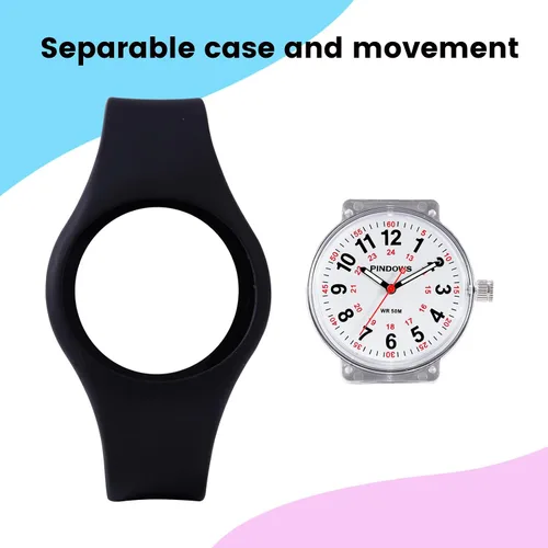 Vista 3 de PINDOWS Women Analog Quartz Wrist Watch with Silicone Strap for Young Women Students Easy Read Waterproof Unisex Luminous Dial