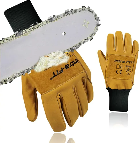 Vista 9 de Chainsaw Gloves Saw Protection on Left Hand Back EN ISO 11393-4, Cut-resistance Gloves Cow Leather Palm