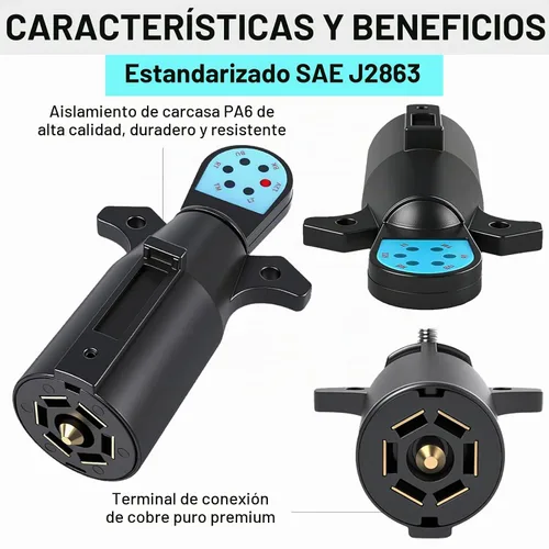 Vista 3 de Probador de luz de remolque de 7 pines, probador de enchufe de remolque de 7 vías, probador de cableado de 7 vías con luces LED, conector de RV