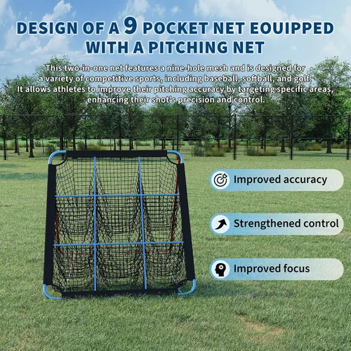 Vista 3 de 2-in-1 Baseball Pitching and Rebound Net, Trainer and Return Screen for Pitching Practice