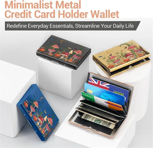 Vista 30 de BONSYL® Soporte para tarjetas de crédito, cartera delgada de metal con bloqueo RFID, con 6 ranuras para tarjetas, para mujeres y hombres.