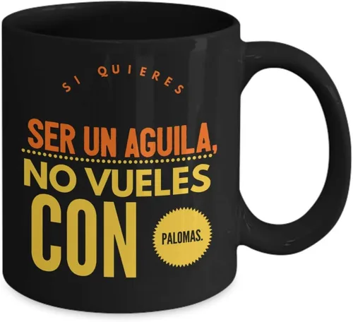 Vista 2 de Taza cafe ser aguila, taza de café divertidas, tazas personalizadas, taza de café inspiradoras, taza con mensajes positivos. Negro
