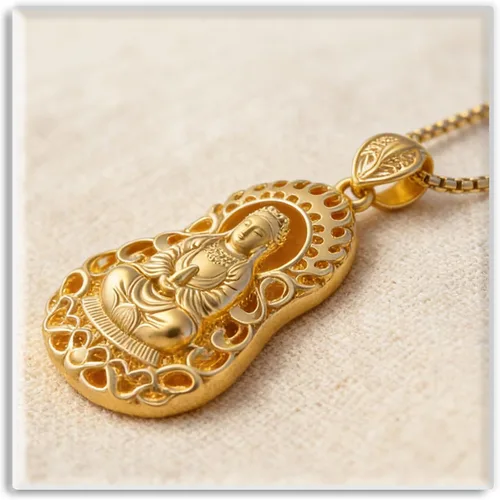 Vista 4 de Xusamss Collar de Buda Guan Yin chapado en oro de 18 quilates, 24 pulgadas