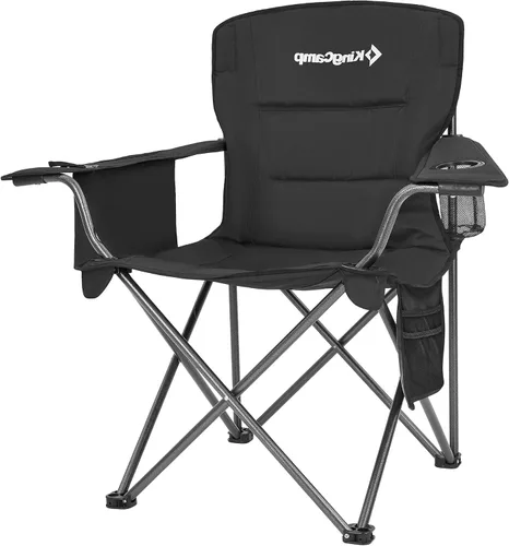 Vista 5 de KingCamp Sillones plegables portátiles acolchados para exteriores con portavasos integrado, funda térmica aislada y bolsillo de almacenamiento Negro