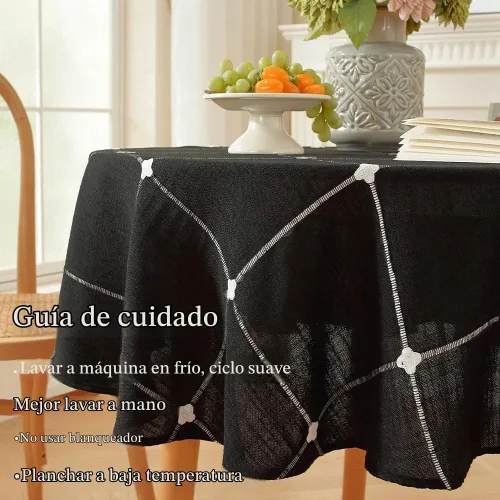 Vista 5 de Zobesta Mantel redondo blanco y negro de 53 pulgadas a cuadros Plaid Black