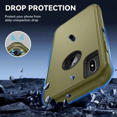 Vista 4 de SunStory Funda compatible con iPhone Xs/X con protector de pantalla HD, 3 capas de alta resistencia de cuerpo completo, funda protectora híbrida 3