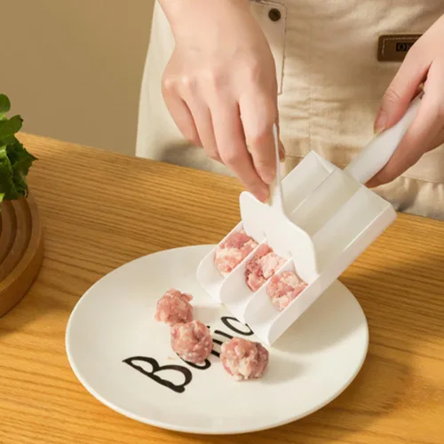 Vista 5 de Triple albóndigas multifunción antiadherente para hacer 3 albóndigas a la vez, fácil de limpiar con una pala de corte de cocina (blanco)