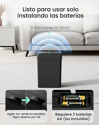 Vista 4 de Cesun Basurero de baño con tapa, 4 galones, con sensor de movimiento, botes de basura automáticos sin contacto, cesta de basura inteligente