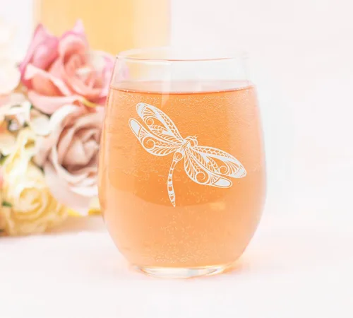Vista 3 de C M Copa de vino sin tallo con diseño de libélula, 17 oz - Regalo con temática de libélula para hombres y mujeres Temática de libélula, regalo