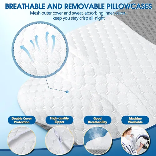 Vista 6 de CHxxy Memory Foam Pillows, Cervical Pillow for Neck and Shoulder Pain Relief, Ergonomic Contour Bed Pillow, Soft for Side Sleep Stomach Sleeping and